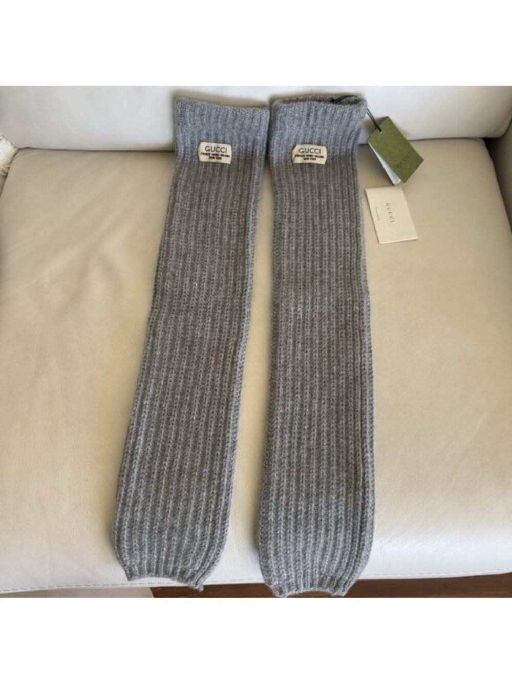 NWT GUCCI Knit Cashmere Leg Warmers Grey 100% Authentic Sz M - Picture 5 of 7